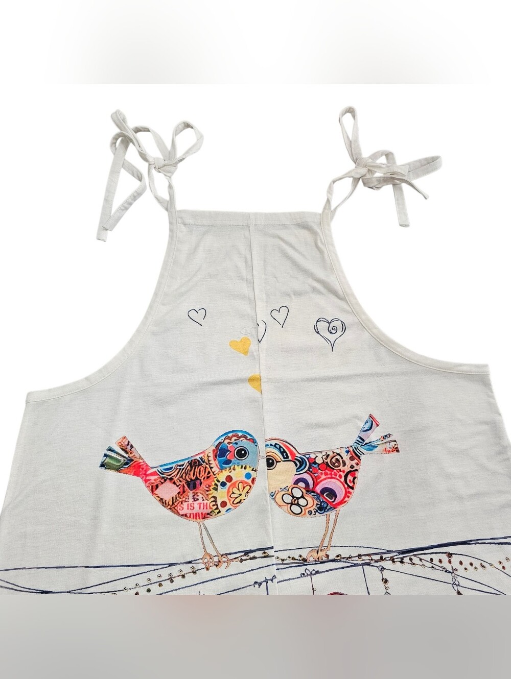 Boho Bird Heart Print Jumpsuit Women Size XXL White Graphic Tie Strap Overalls - Picture 4 of 9